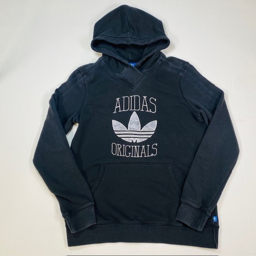 Adidas Originals Womens Black Embroidered Trefoil Logo Hoodie Sweatshirt Size L